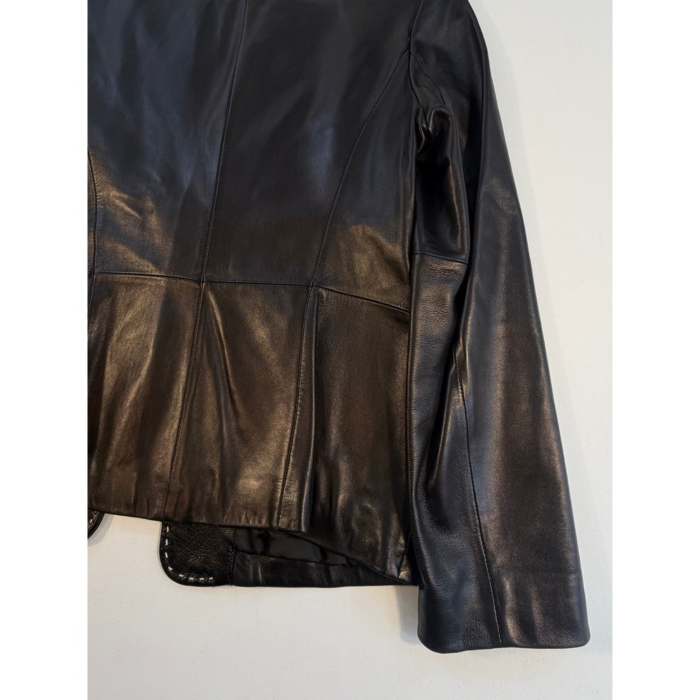 Banana Republic Leather Blazer Women Small Black Excellent Pick Stitch Jacket - Picture 10 of 10